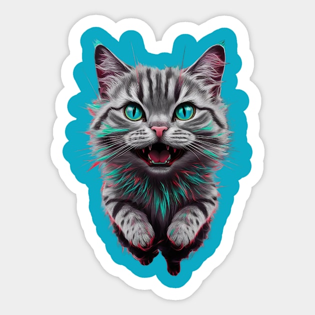 A Cat with Striking Blue Eyes and Vibrant Fur  Colorful Illustration Sticker by animegirlnft